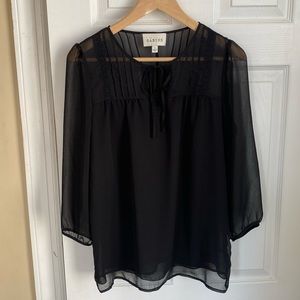 Sabine semi-sheer front-tie black shirt blouse size small S